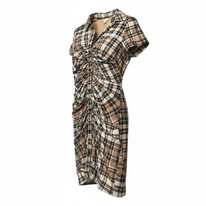 Selfie Women's‎ Plaid Shirtdress Brown Short Sleeve Size M